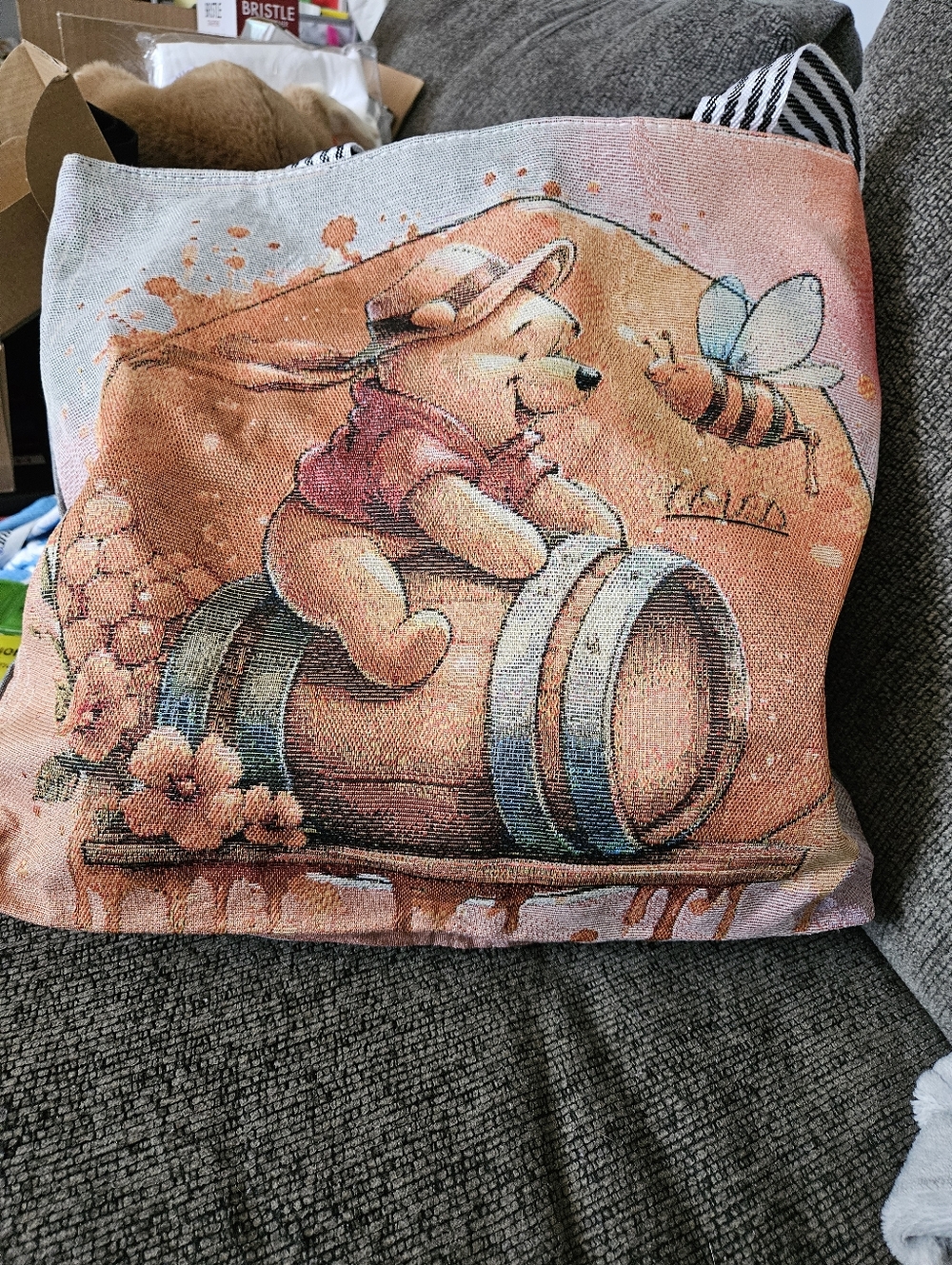 Winnie the Pooh Honey Barrel Tote Bag - Peach & Tan